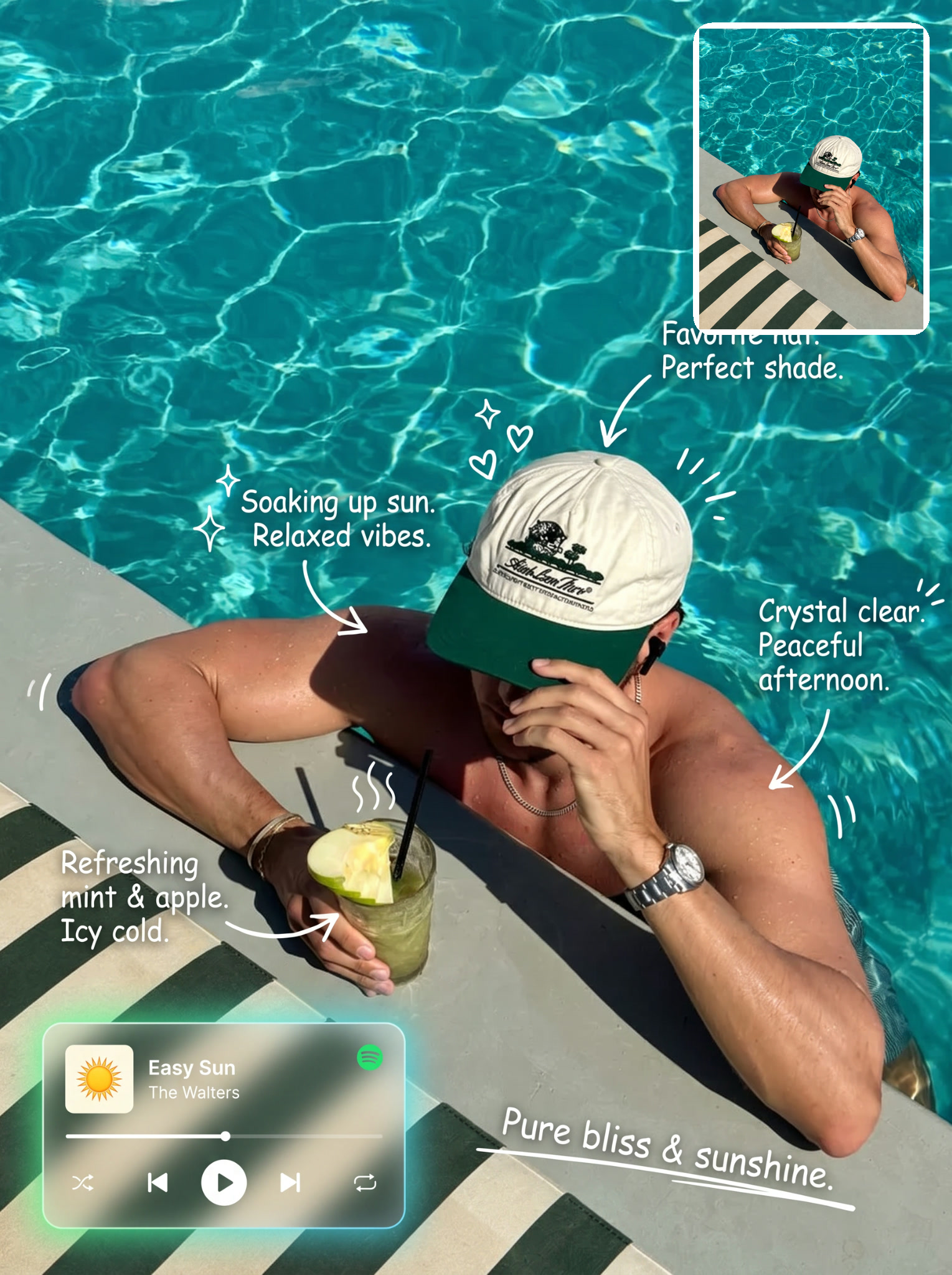 Poolside notes with the reference inset