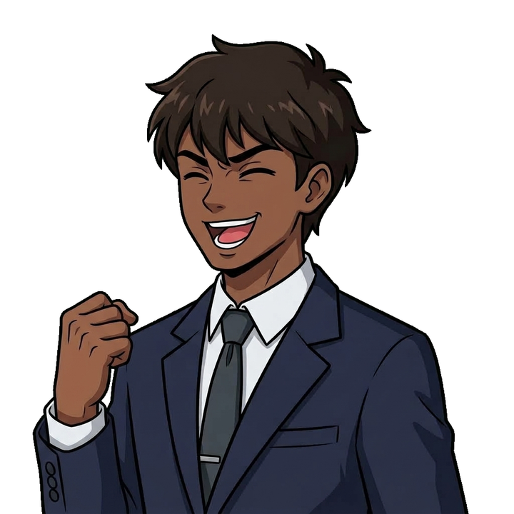 Male character presenter laugh pose