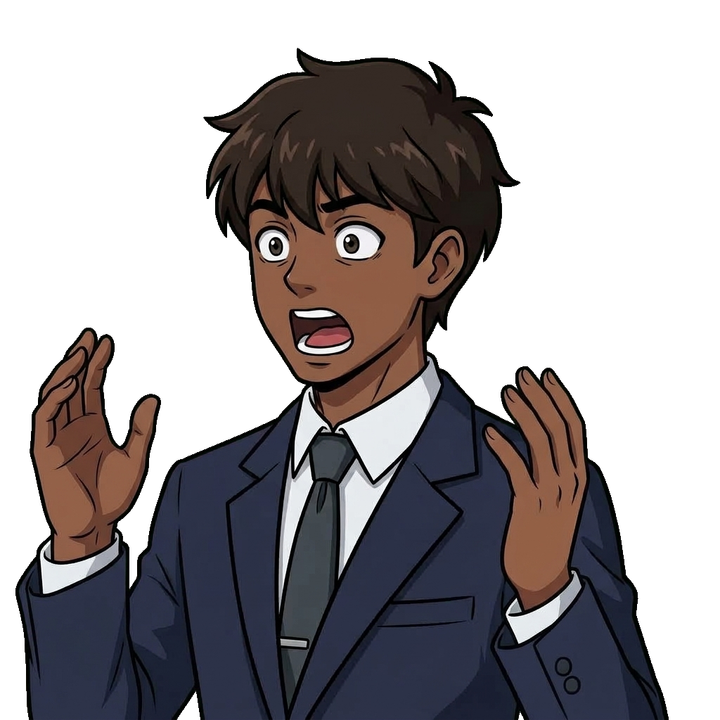 Male character presenter shock pose